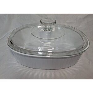 Corning Ware French White F-12-B 1.8 Liter 2 Quart Casserole W/ Lid Ribbed
